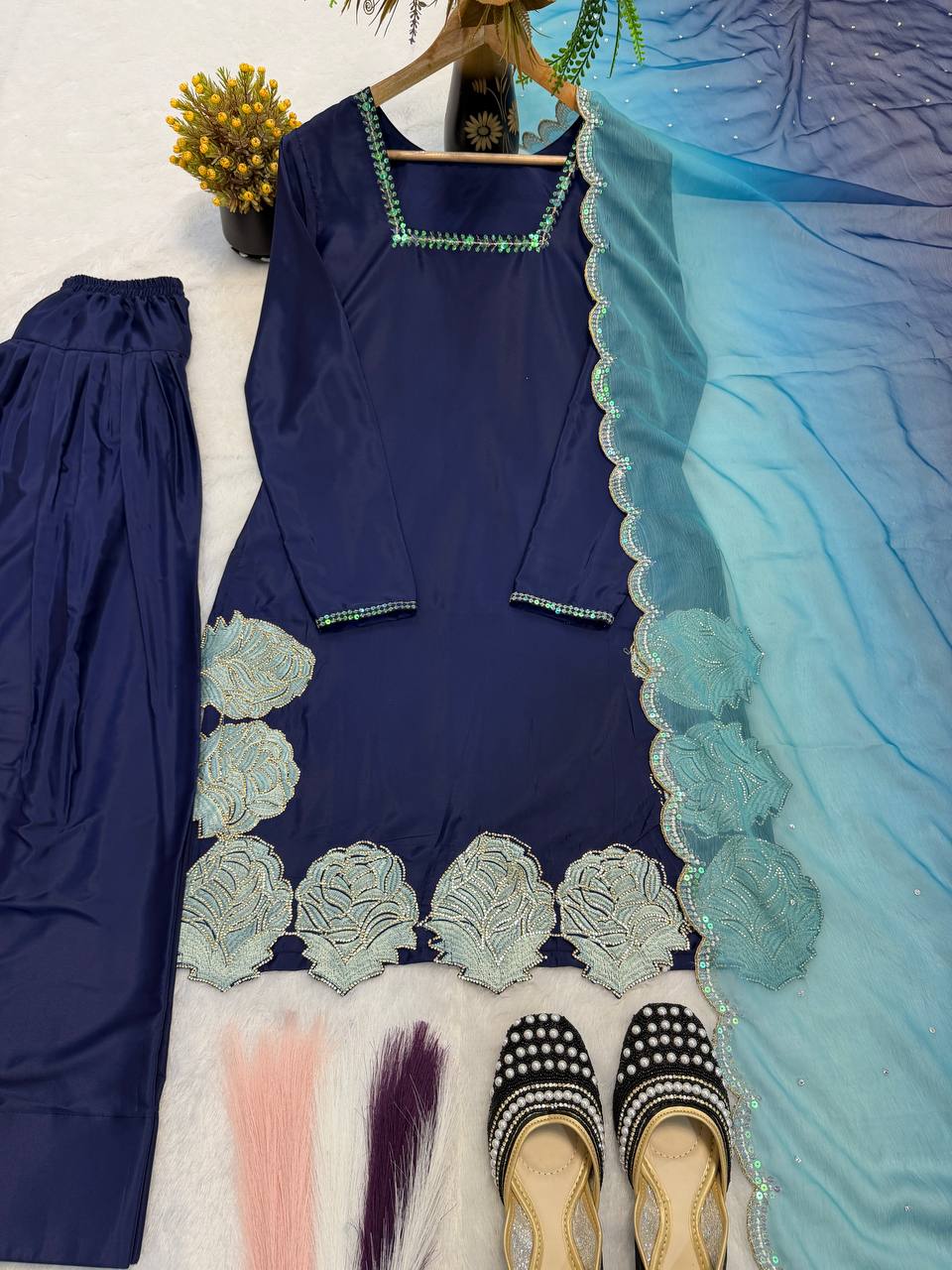 Sapphire Blue Scalloped Couture Set
